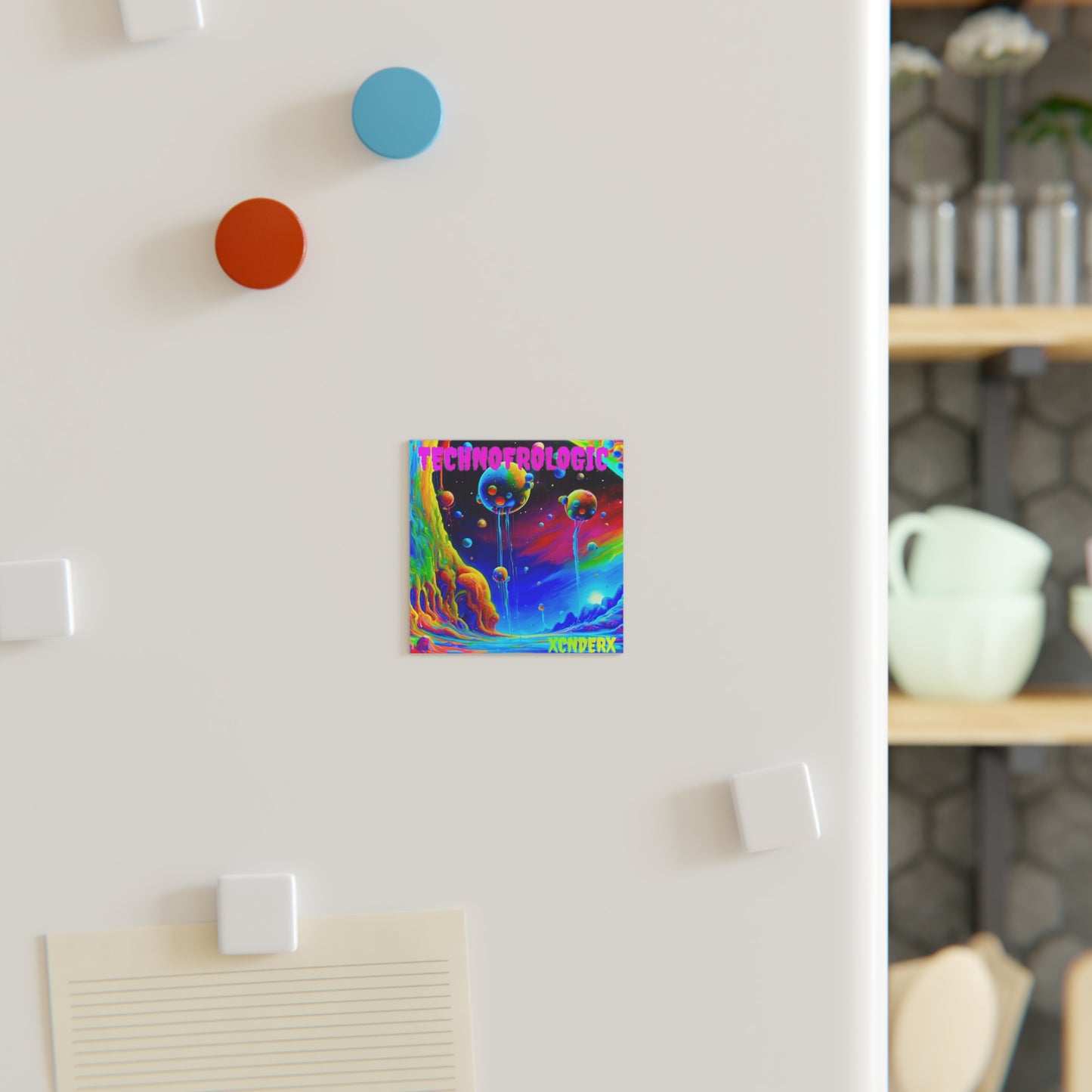 Colorful Techno Logic Square Magnet | Artistic Fridge Decor