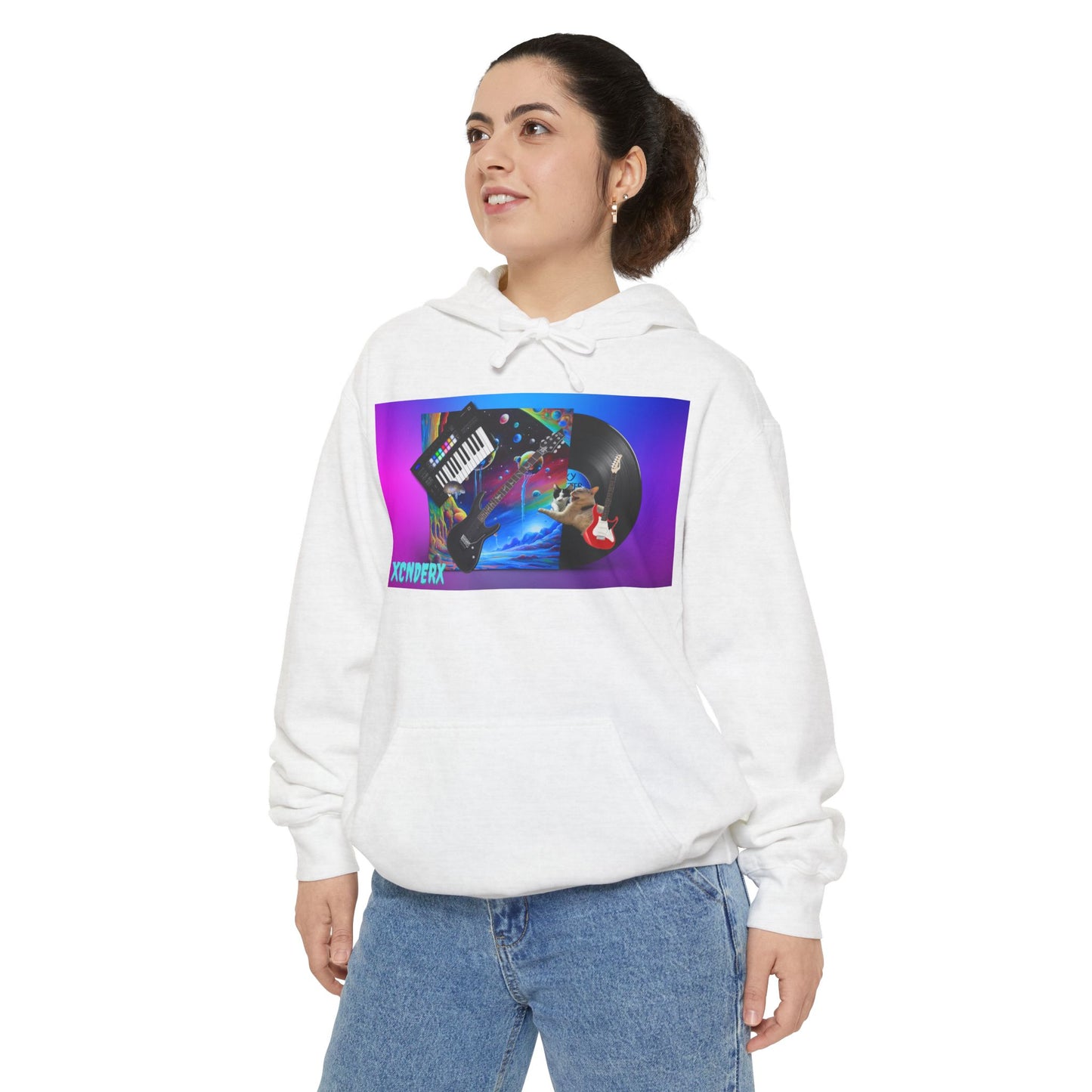 Retro Tech Vibe Unisex Hoodie with Colorful Artwork