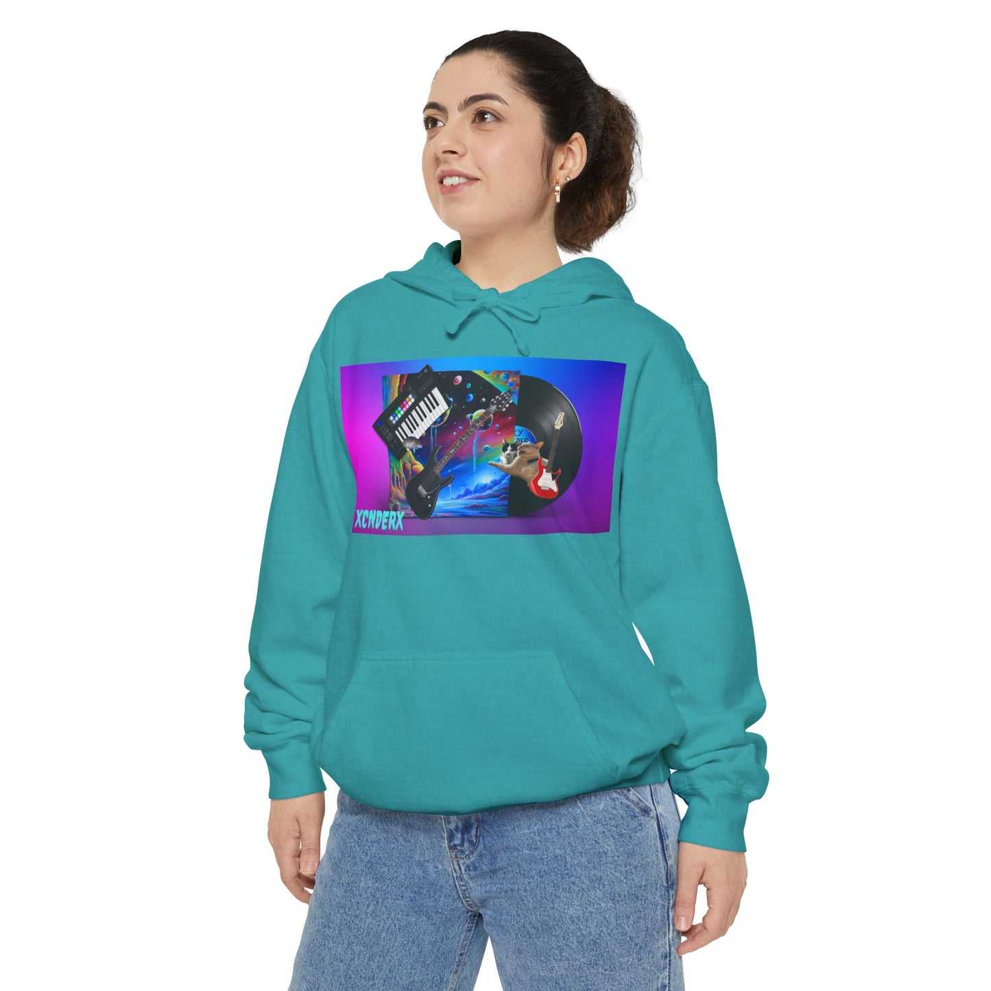 Retro Tech Vibe Unisex Hoodie with Colorful Artwork