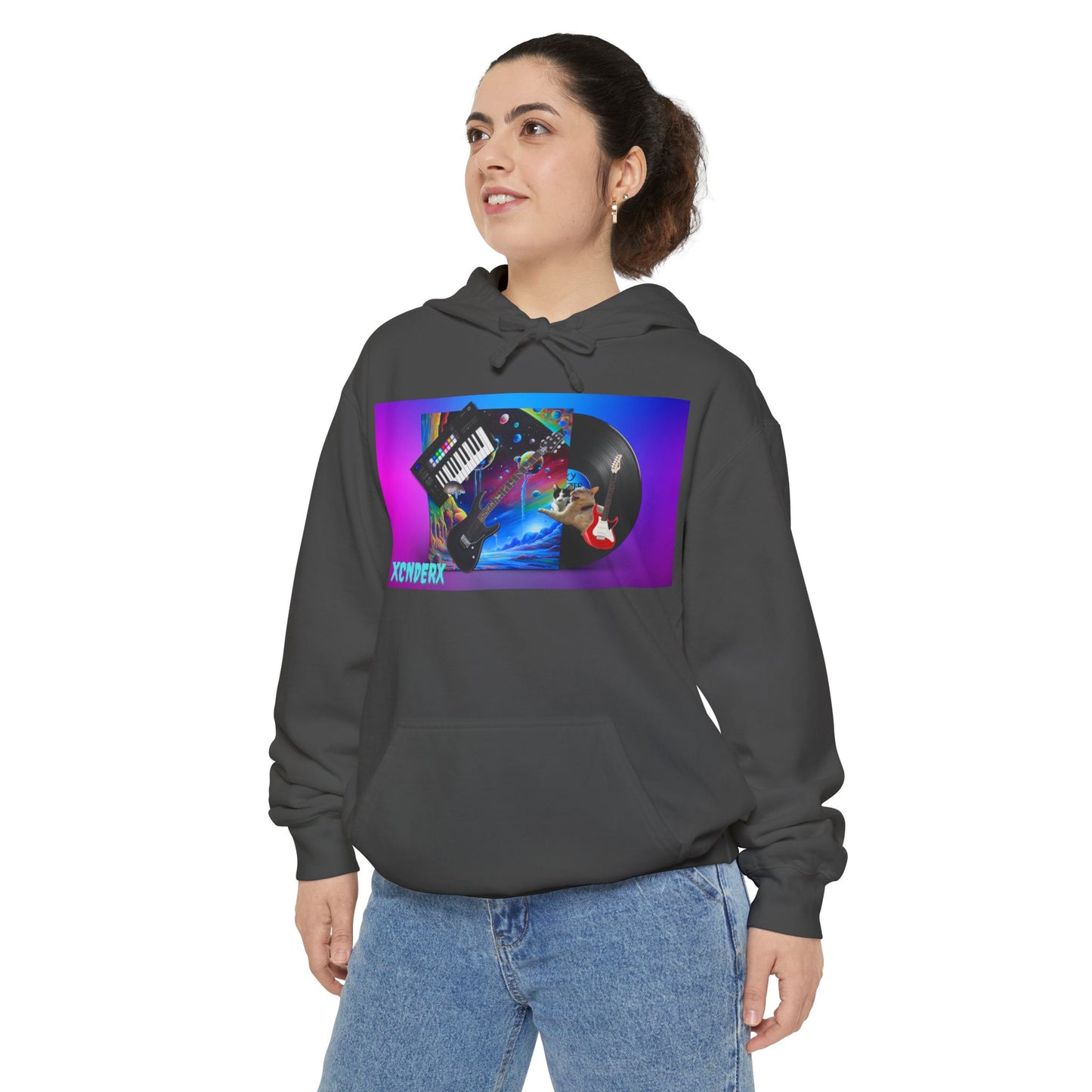 Retro Tech Vibe Unisex Hoodie with Colorful Artwork