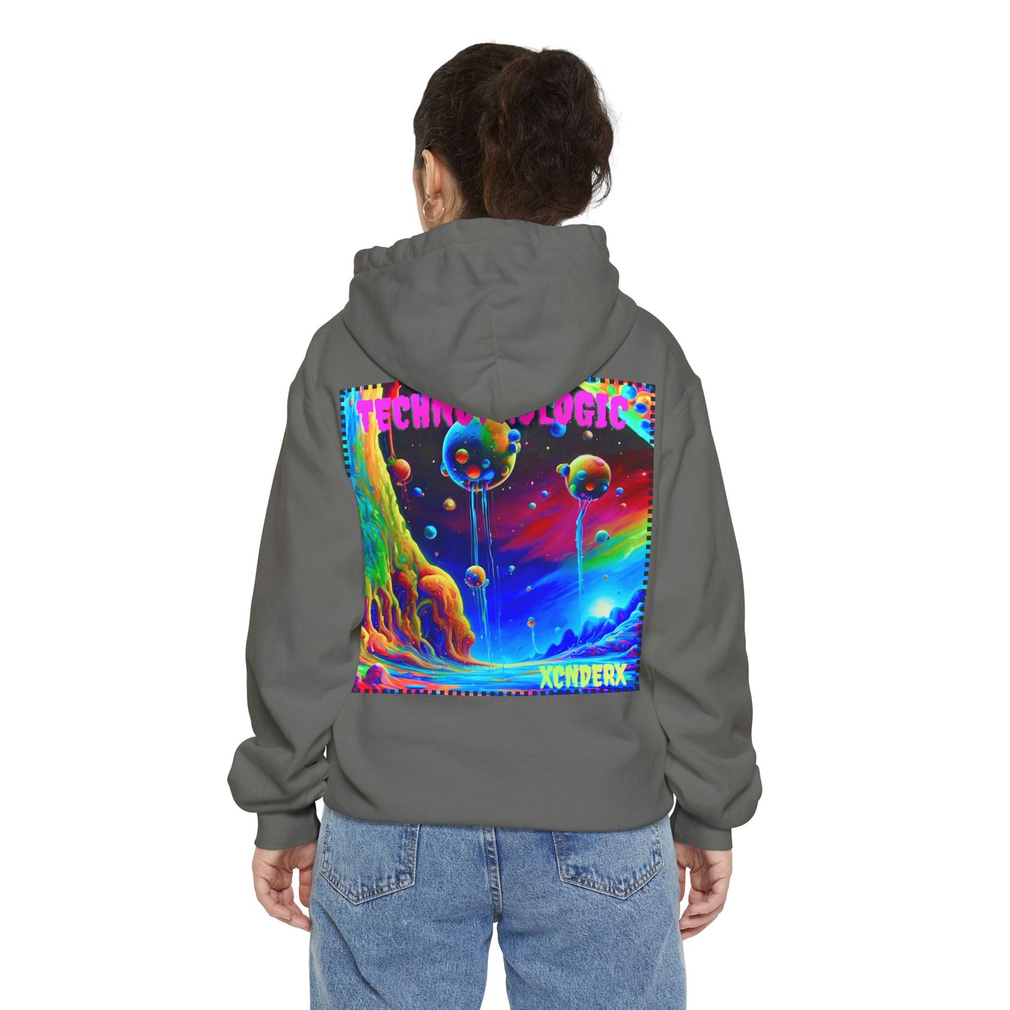 Retro Tech Vibe Unisex Hoodie with Colorful Artwork