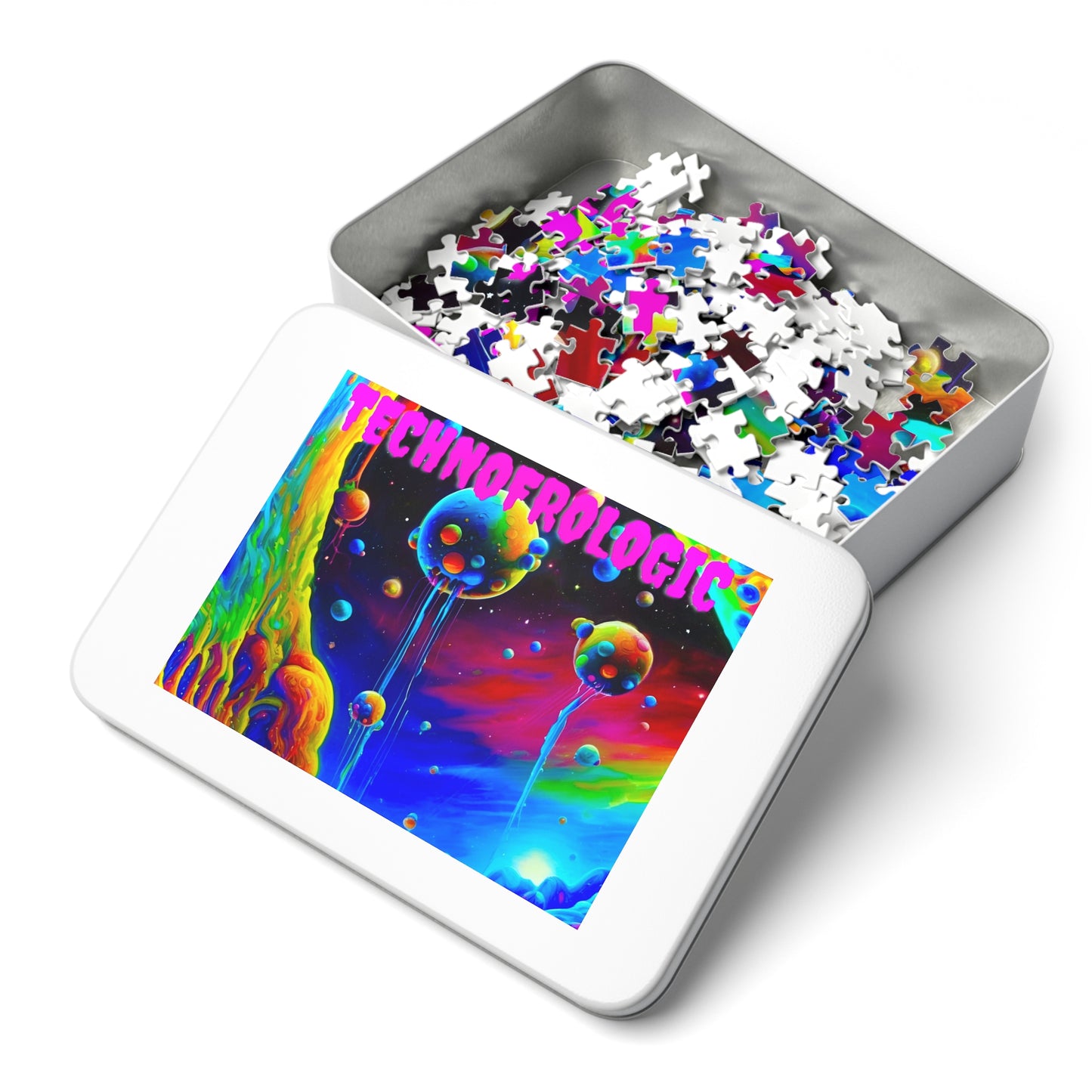 TechnoFroLogic Jigsaw Puzzle with Tin - Vibrant Cosmic Art