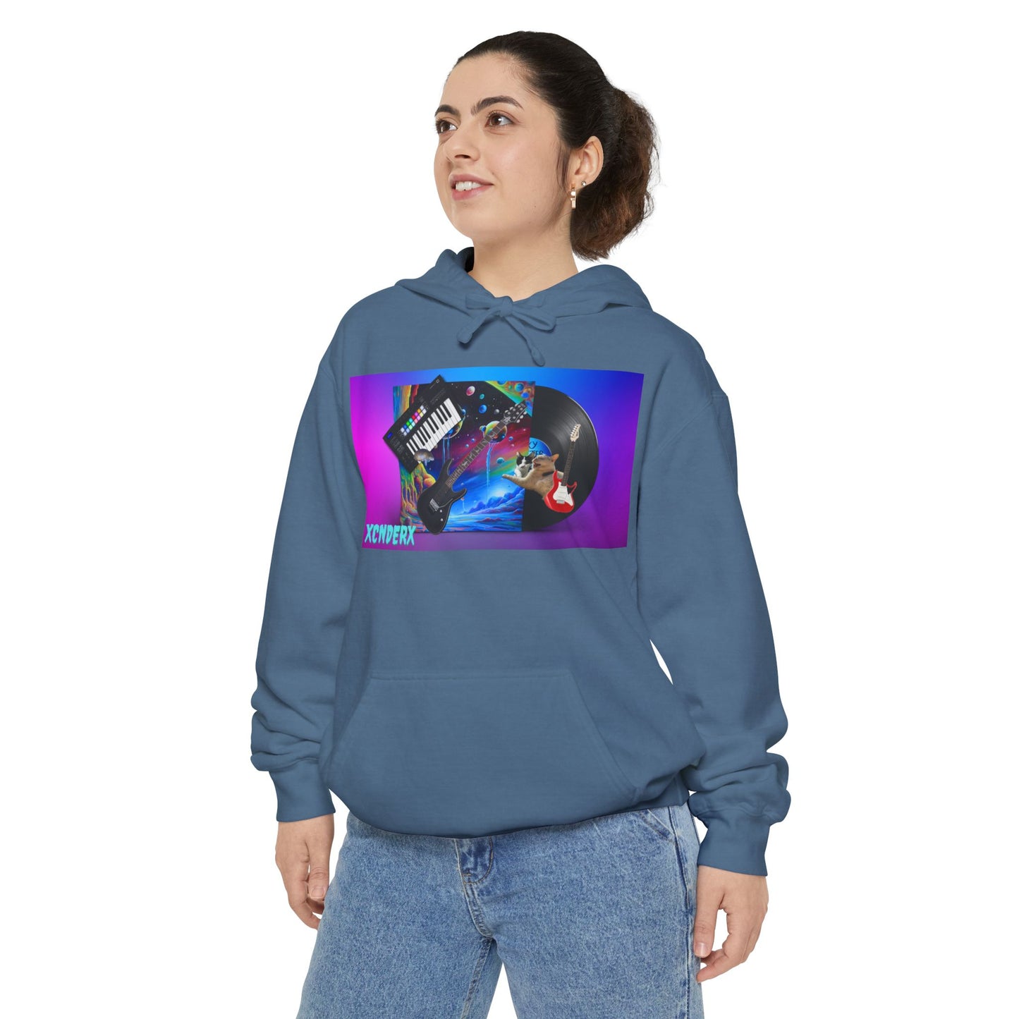 Retro Tech Vibe Unisex Hoodie with Colorful Artwork