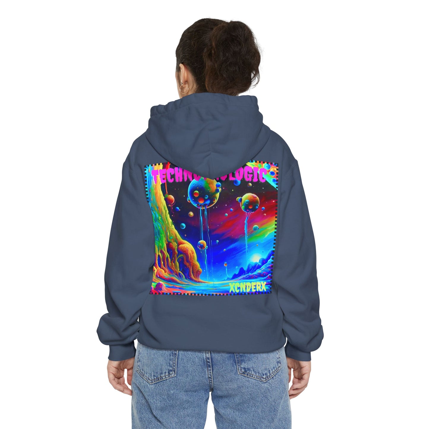 Retro Tech Vibe Unisex Hoodie with Colorful Artwork