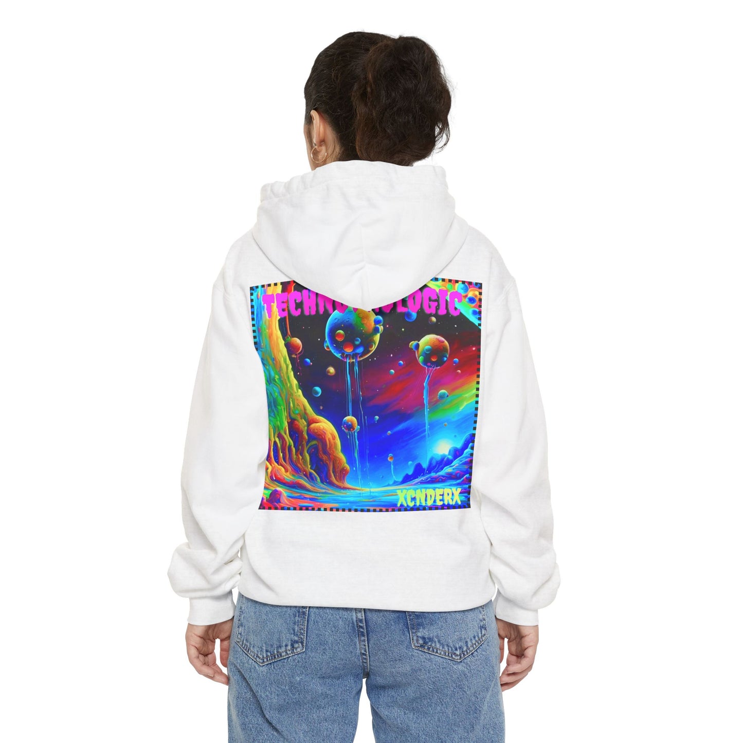 Retro Tech Vibe Unisex Hoodie with Colorful Artwork