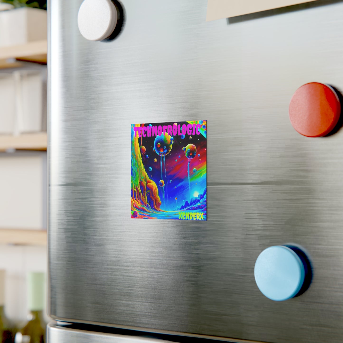 Colorful Techno Logic Square Magnet | Artistic Fridge Decor