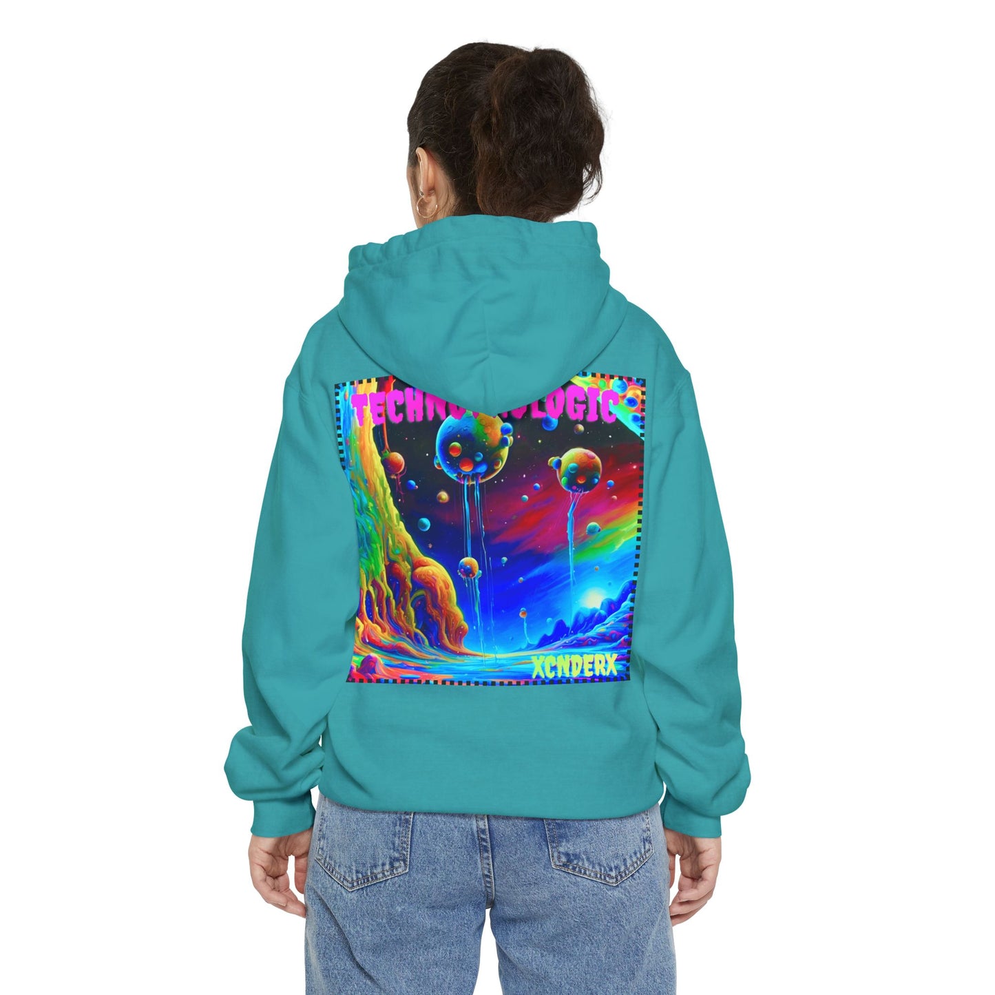 Retro Tech Vibe Unisex Hoodie with Colorful Artwork