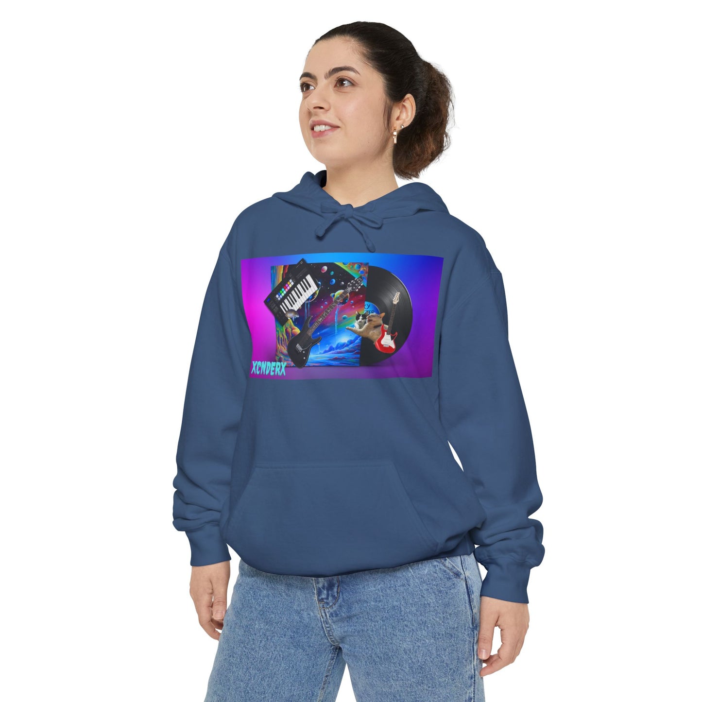 Retro Tech Vibe Unisex Hoodie with Colorful Artwork