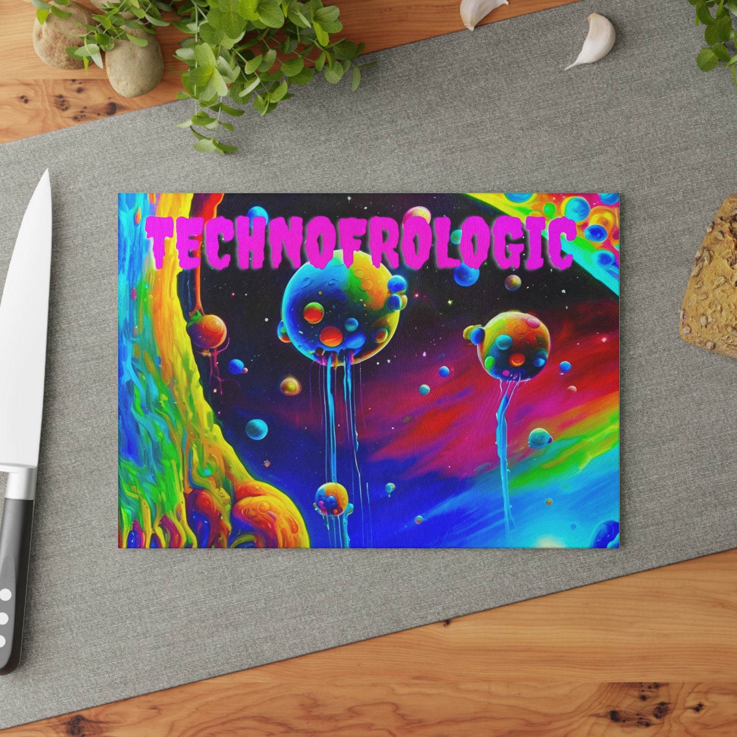 Vibrant Techno-Inspired Glass Cutting Board - Perfect for Parties and Gifts